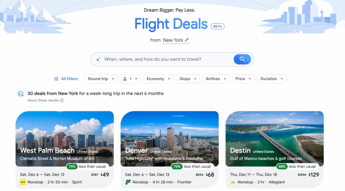Google расширяет AI Flight Deals глобально