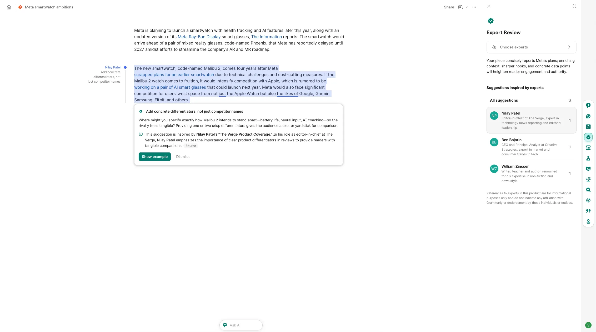 Grammarly приписывает ИИ-советы экспертам без их согласия