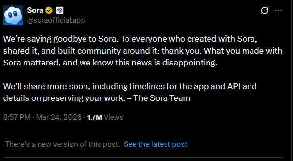 OpenAI закрывает Sora: видео-модель продолжит работу в ChatGPT